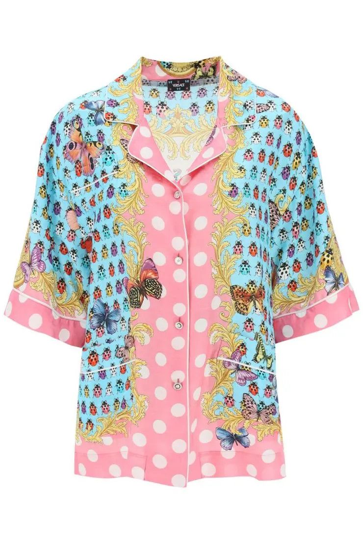 image of Versace O1S22I1N0324 Short Sleeve Shirt In Light Blue/pink, Women's (Size Small)