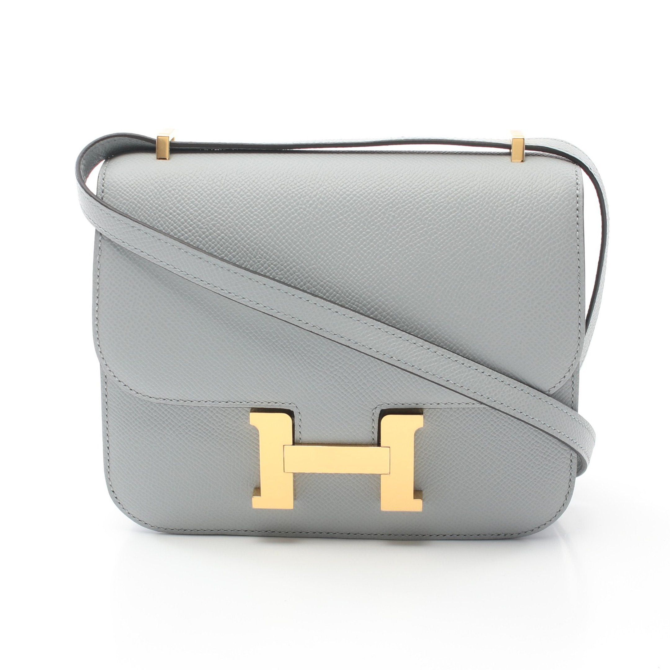 Hermes Constance 3 Mini Blue Glacier Shoulder Bag Veau Epsom Gray Gold Hardware Double Engraved, Women's