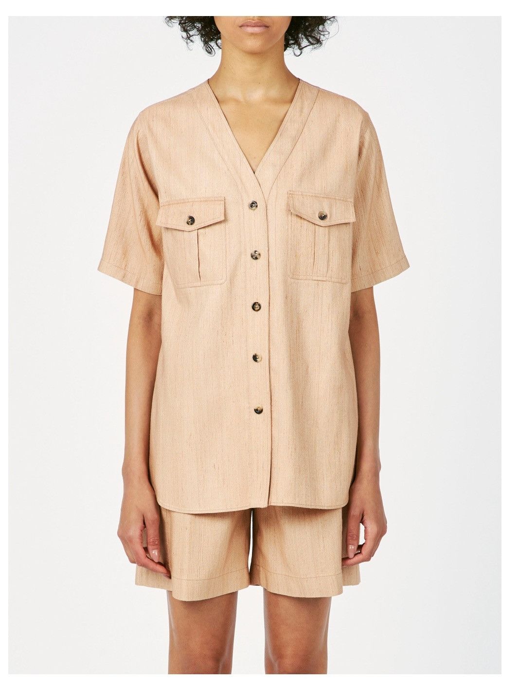 Loro Piana o1srvl11e0725 FAN7463 Silk Abir Shirt in Beige Size M / US 6-8 / IT 42-44 - 8 Thumbnail