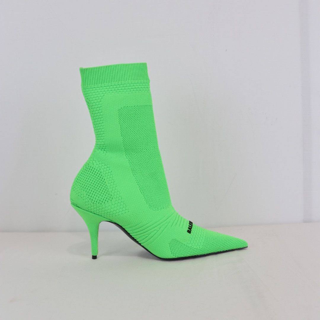 Balenciaga o1rshd1 Textured Recycled Knit Logo Boots in Fluo Green Size US 9 / IT 39 - 6 Thumbnail
