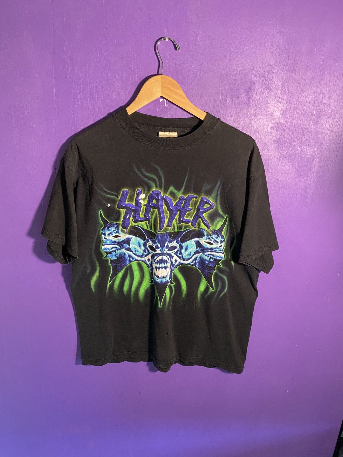 Band Tees × Vintage Vintage 90s Slayer flaming skulls faded t-shirt Size US L / EU 52-54 / 3 - 1 Thumbnail