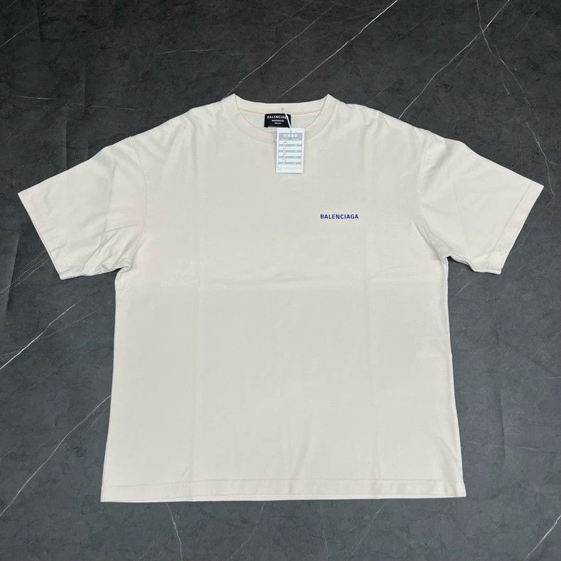 Balenciaga Front and Back Embroidered Logo Beige Short Sle