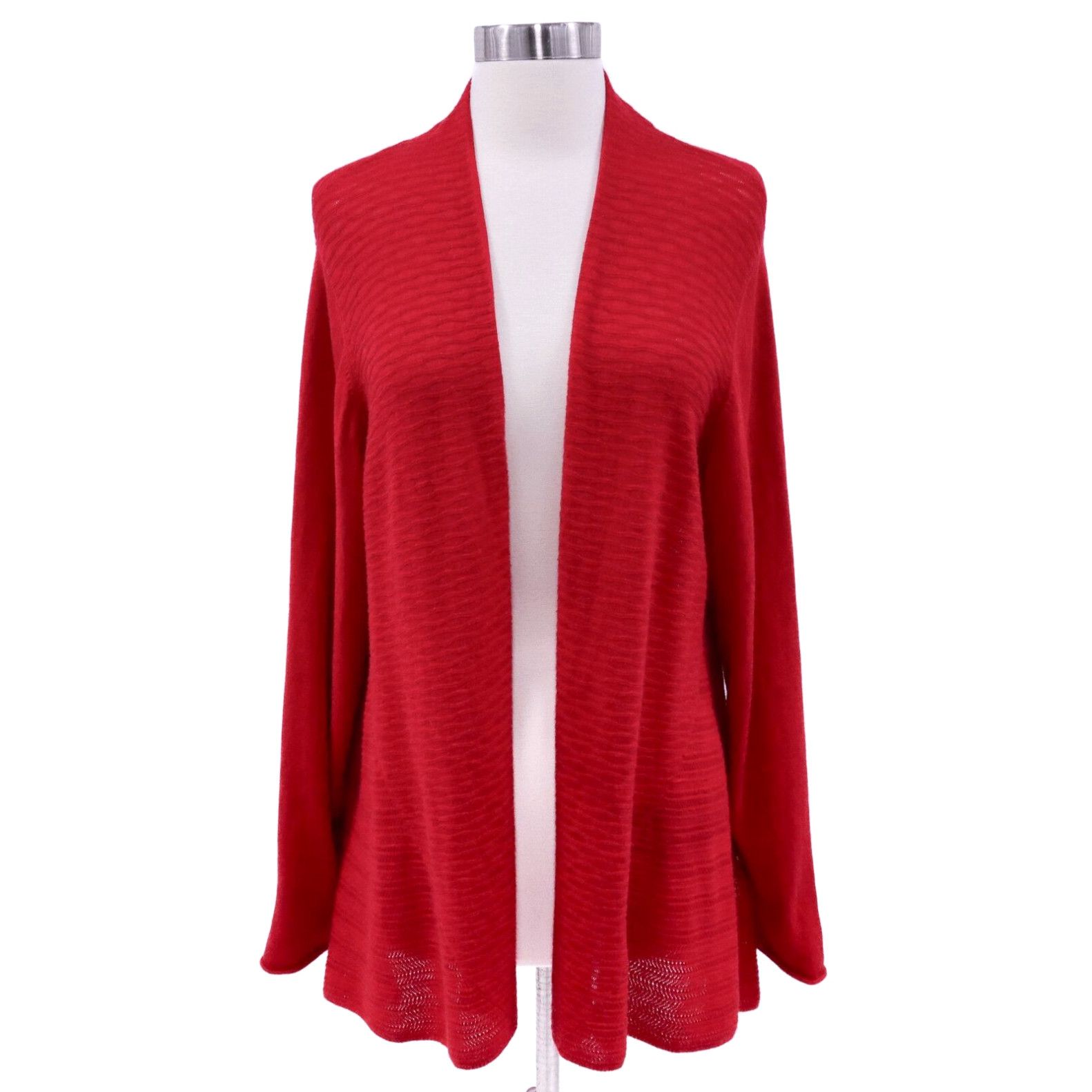 image of Eileen Fisher Cardigan Sweater Womens 1X Red Open Front Knit Cotton Cashmere in White (Size XL)