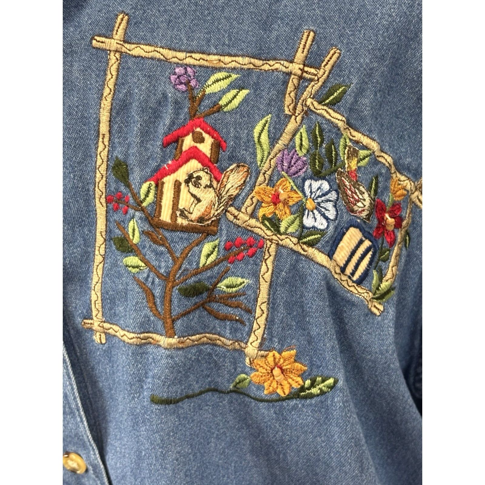 Vintage Vtg Victoria Jones Sport Denim Shirt Sz 18W Plus Embroidered Bird Houses READ Size XXL / US 16-18 / IT 52-54 - 7 Thumbnail