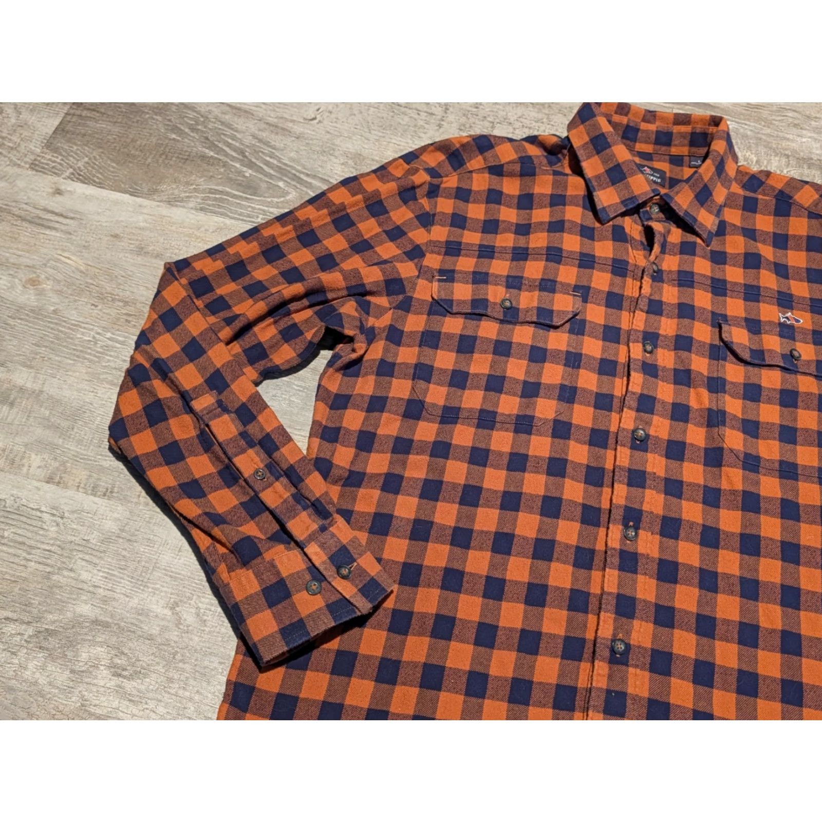 Vintage Fish Hippie Shirt L Orange Check Flannel Button-Down Cotton Soft Pocket Logo Classic 90s Hippie Mens Size US L / EU 52-54 / 3 - 5 Thumbnail