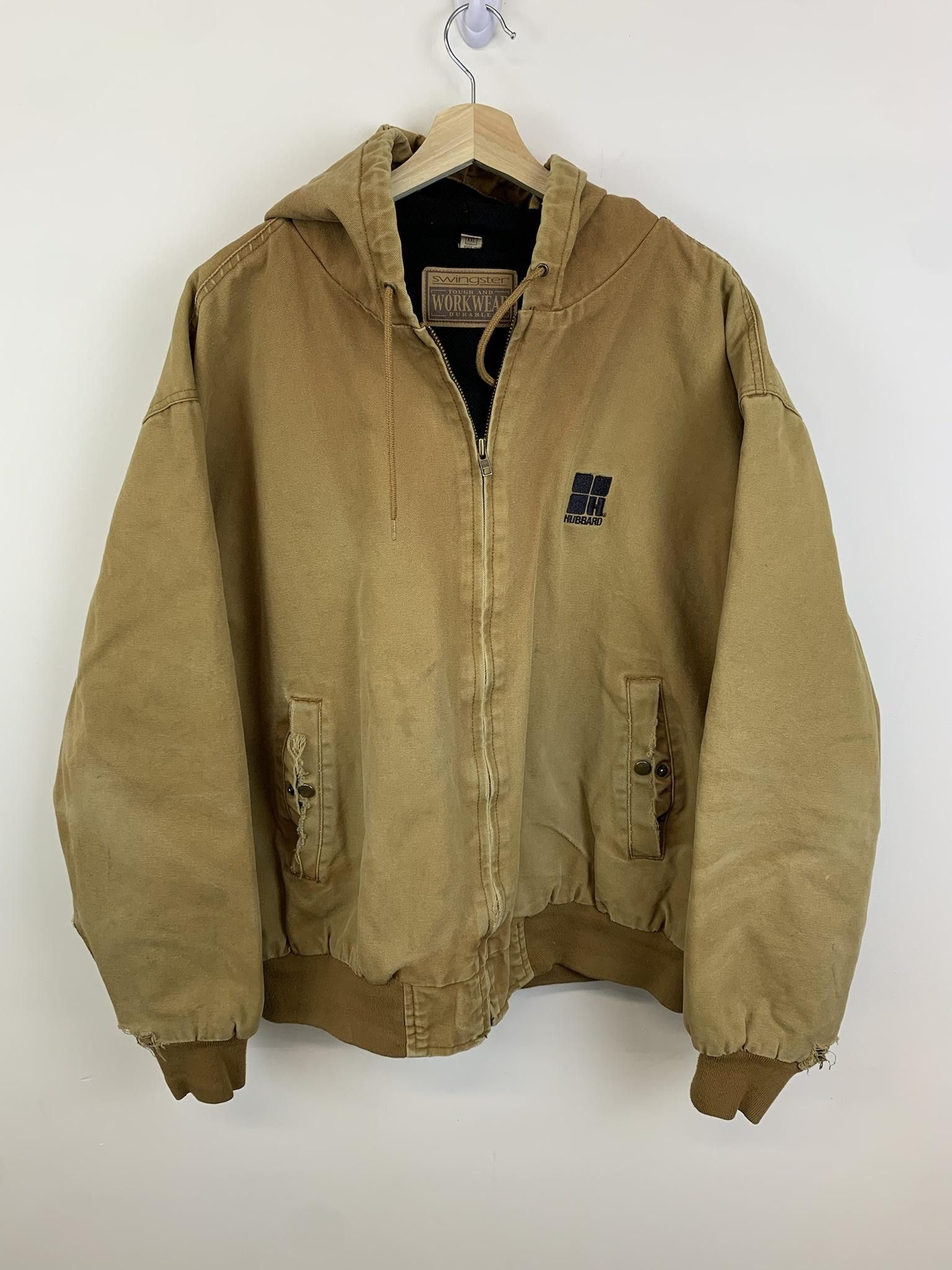 image of Carhartt x Vintage 90's Distressed Canvas Hooded Active Coat in Tan, Men's (Size 2XL)