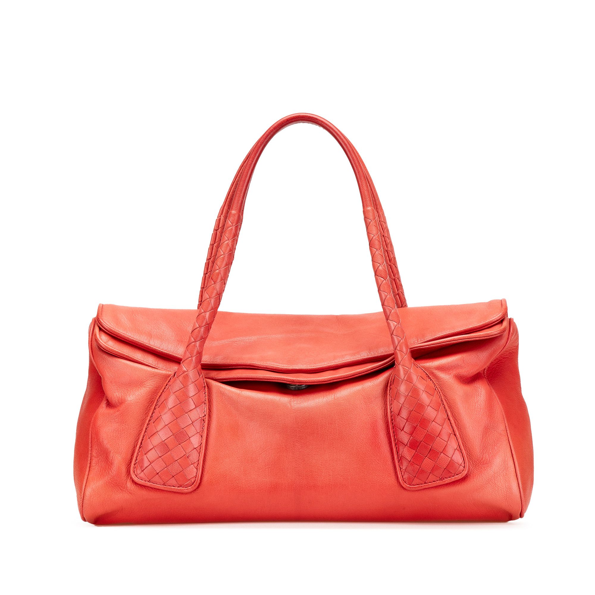 Bottega Veneta Leather Intrecciato Top Handle Bag in Red, Women's