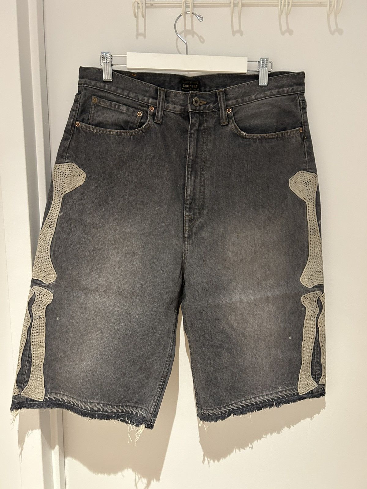 Kapital Kountry Kapital 14oz BLK Denim 5P Shorts (BONE Embroidery 