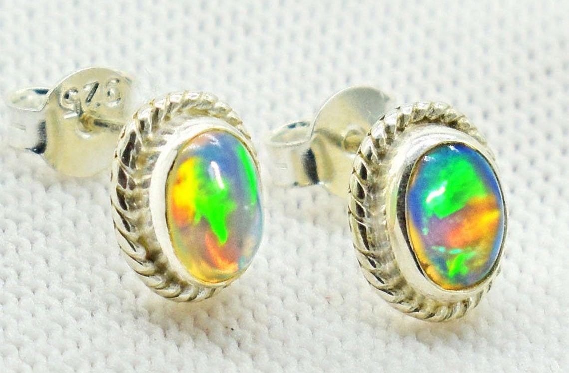 Handmade ethiopian Opal Stud Earring,Stud Earring, Girls Earring Size ONE SIZE - 4 Thumbnail