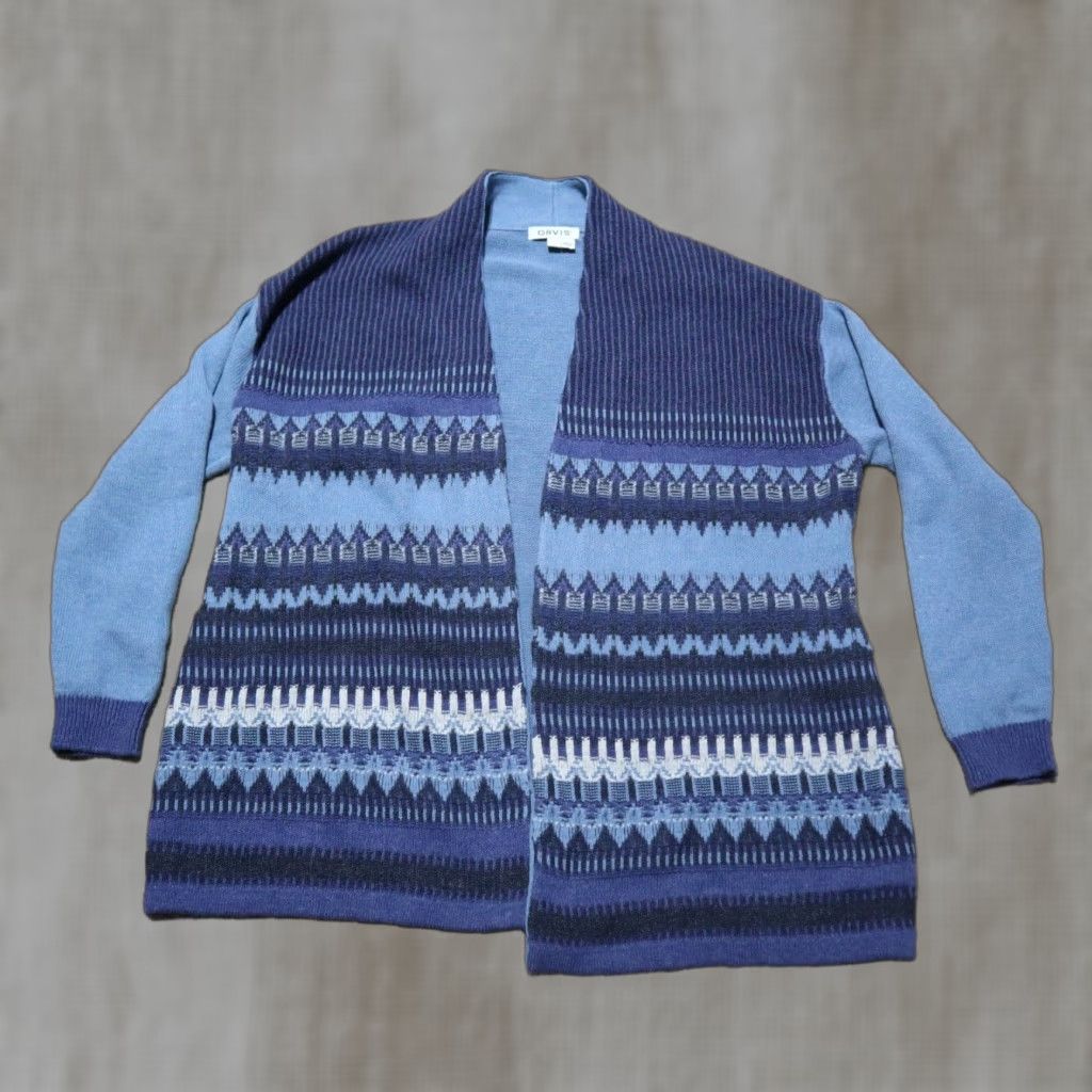 Orvis VINTAGE Orvis Cotton Knit Cardigan Women's Size Large Blue Casual Open Front Pockets Sweater Size L / US 10 / IT 46 - 1 Thumbnail