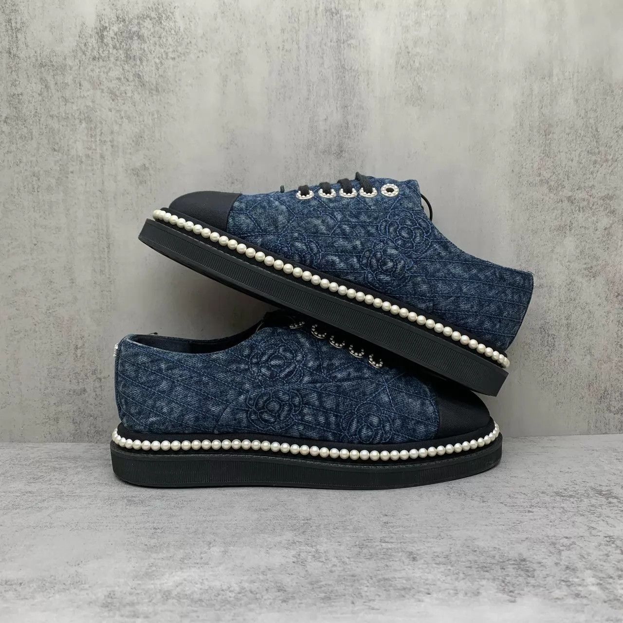 Chanel Chanel Camellia Pearl Denim Sneakers 37 EU 98 New Size US 6.5 / IT 36.5 - 2 Thumbnail