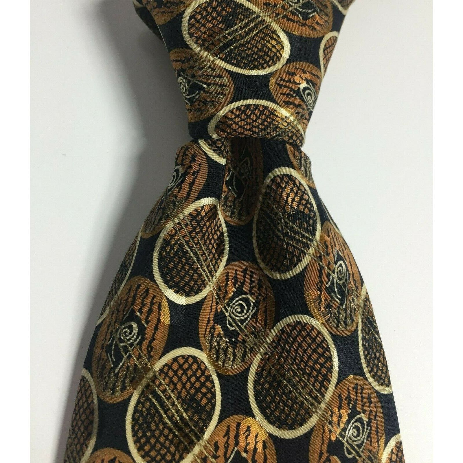 Santostefano SantoStefano Men's Italy Made Brown Black 100% Silk Neck Tie Size ONE SIZE - 4 Thumbnail