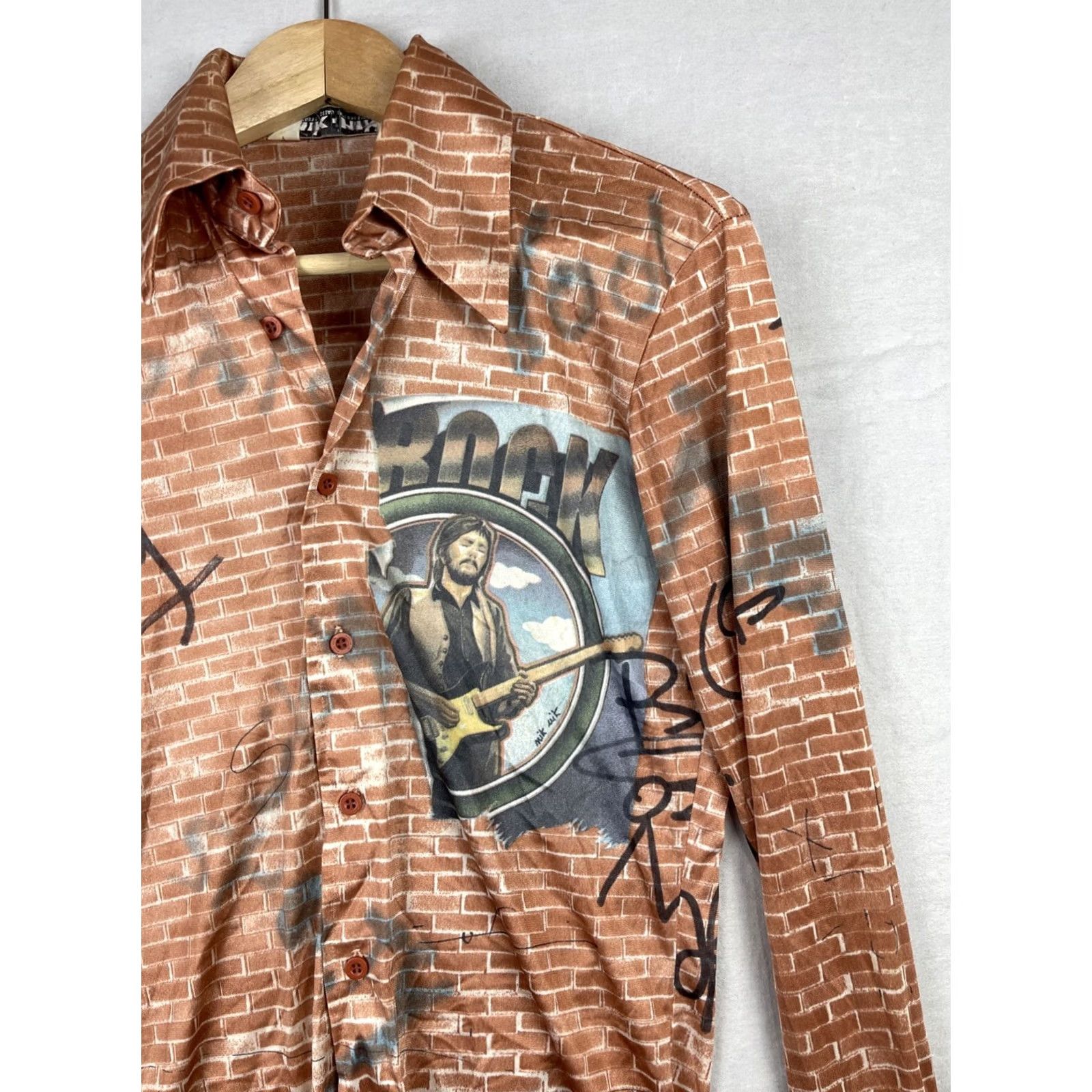 Vintage VINTAGE Nik Nik Shirt Mens S Brown Long Sleeve Nylon Button Up Disco Italy Clothing Size US S / EU 44-46 / 1 - 4 Thumbnail