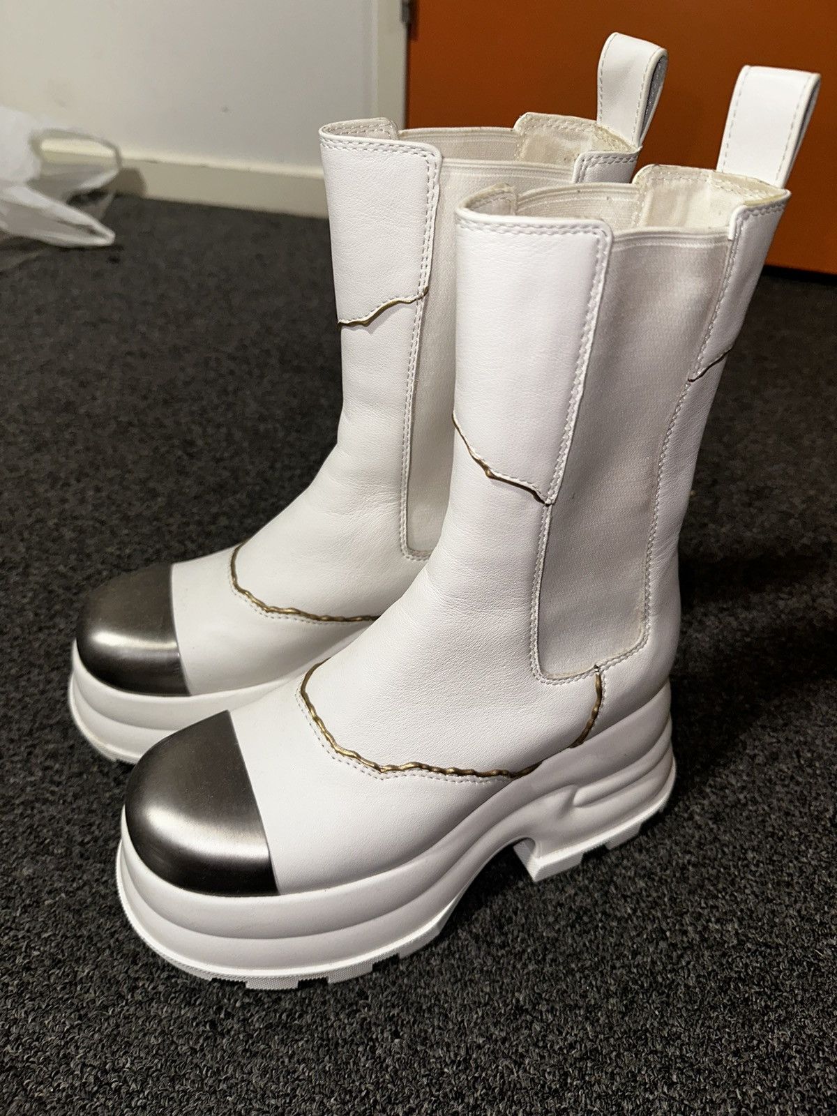 Both × Designer White Boots Leather Chelsea Boots - Both X