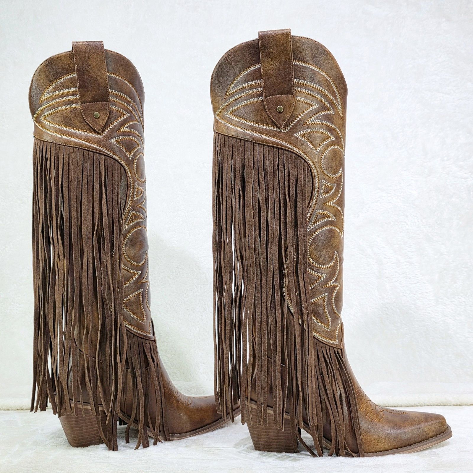 Other Tucker Embroidery Country Western Cowgirl Fringe Knee Boots Size US 12 / IT 42 - 3 Thumbnail