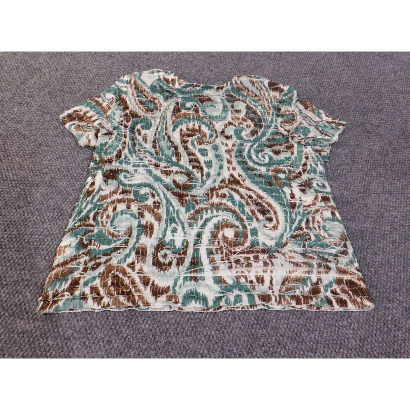 Vintage alfred dunner Blouse Shirt Petite Large Green Geometric Stretch Ruffles Womens Pullover Casual Short Sleeve Round Neck Top Blouse? Size L / US 10 / IT 46 - 7 Thumbnail