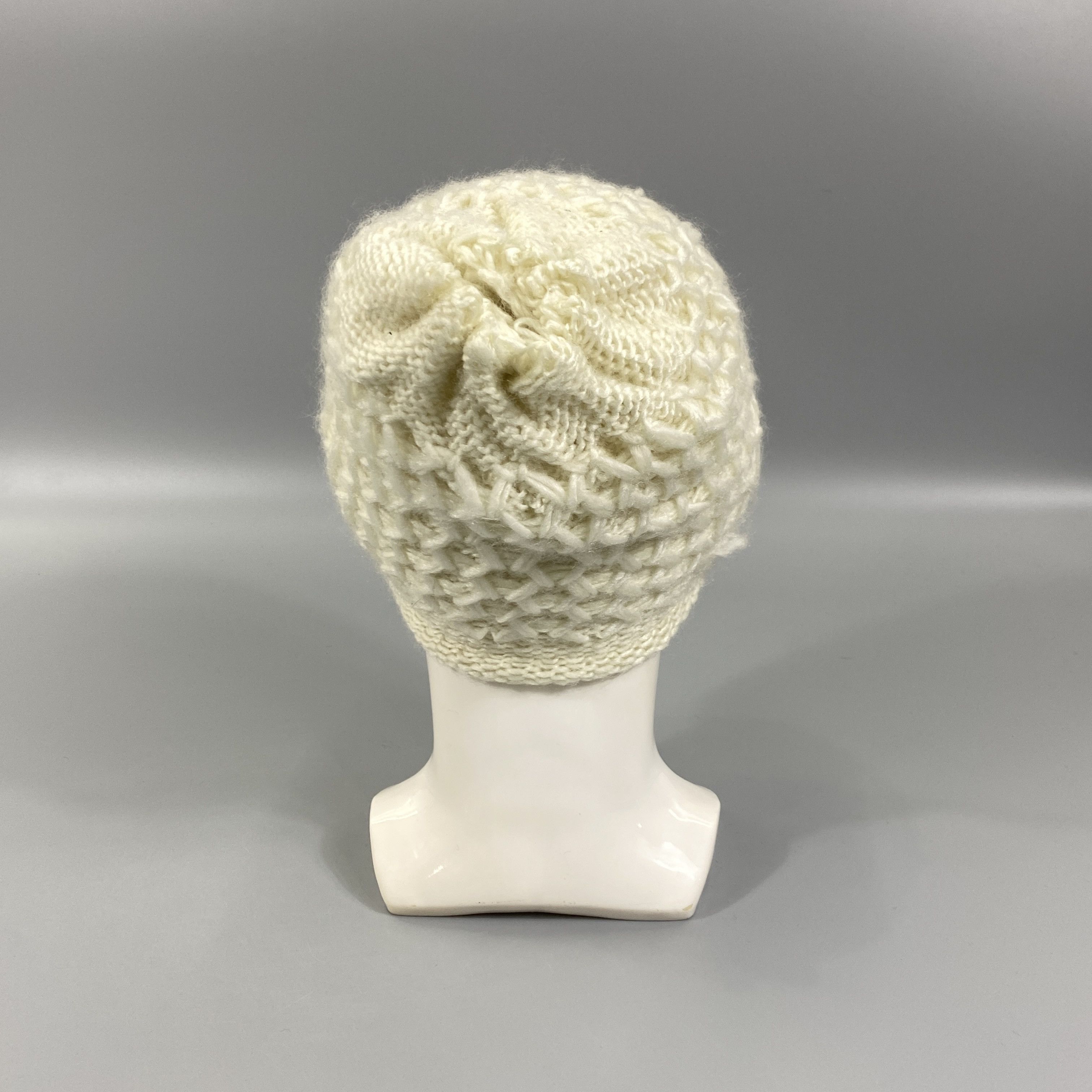 Japanese Brand White Crochet Beanie Hat -BN874 Size ONE SIZE - 3 Thumbnail