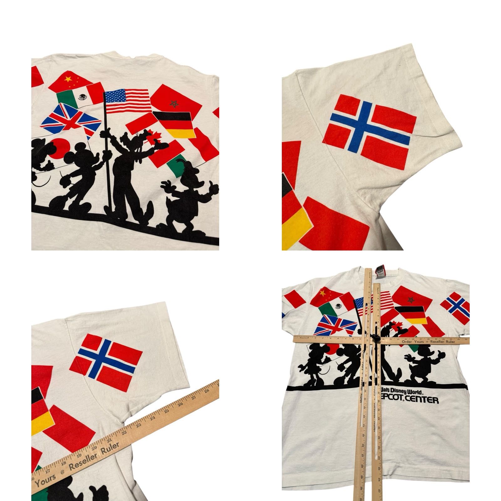 Disney VINTAGE 90s Walt Disney World EPCOT Center T-Shirt AOP Flags XL Mickey Minnie Goofy Donald Duck Disney Designs Shirt Mens White Size US XL / EU 56 / 4 - 8 Thumbnail