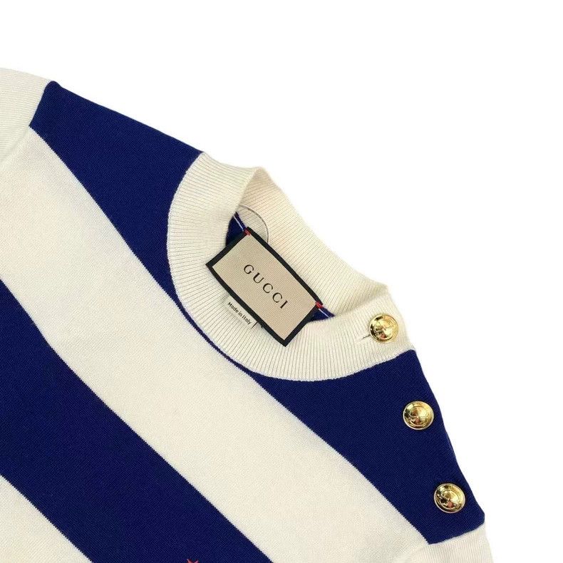 Gucci Gucci Blue and white striped logo embroidered short-sleeve Size XS / US 0-2 / IT 36-38 - 3 Thumbnail
