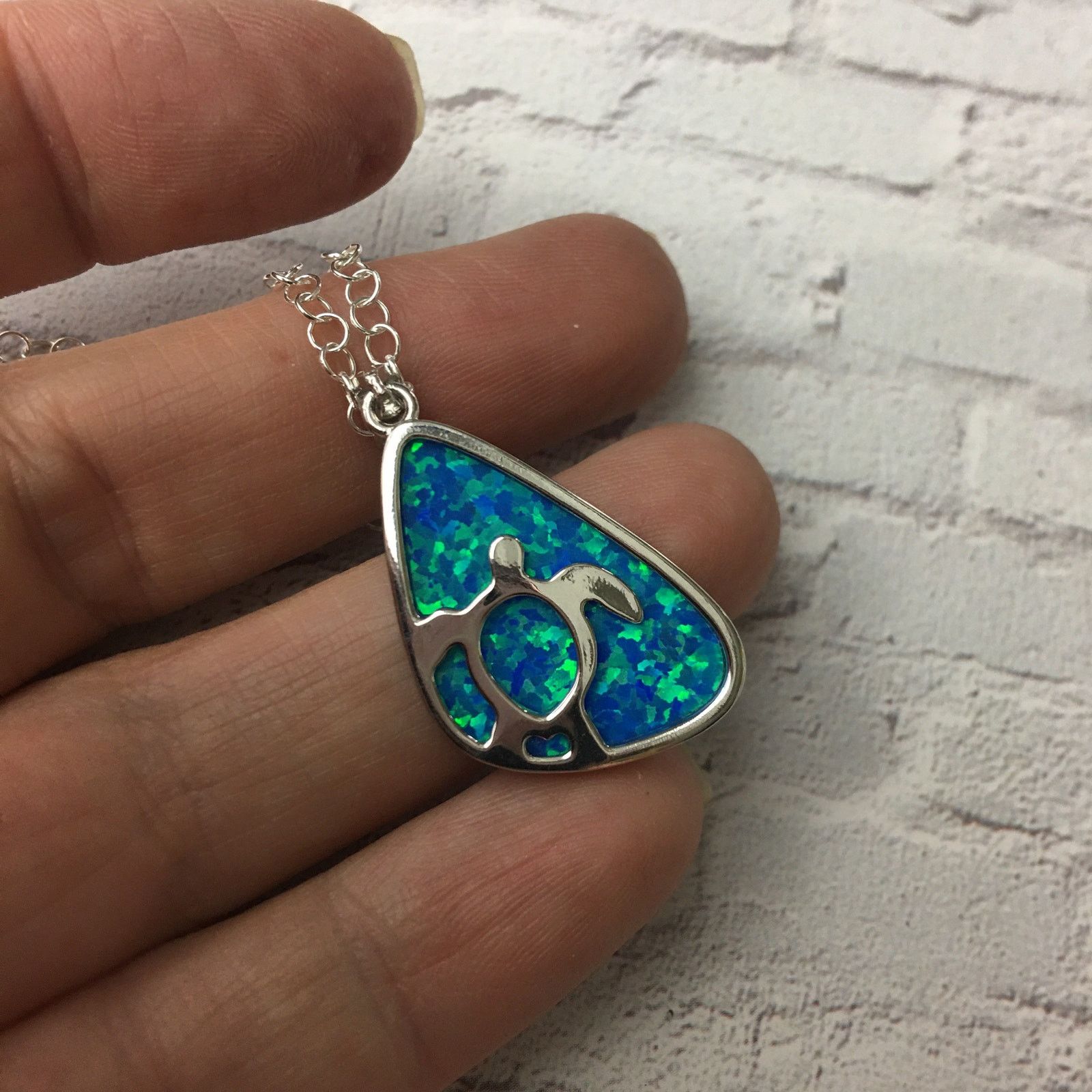 The Unbranded Brand Sterling Silver Lab opal Turtle Necklace Size ONE SIZE - 7 Thumbnail