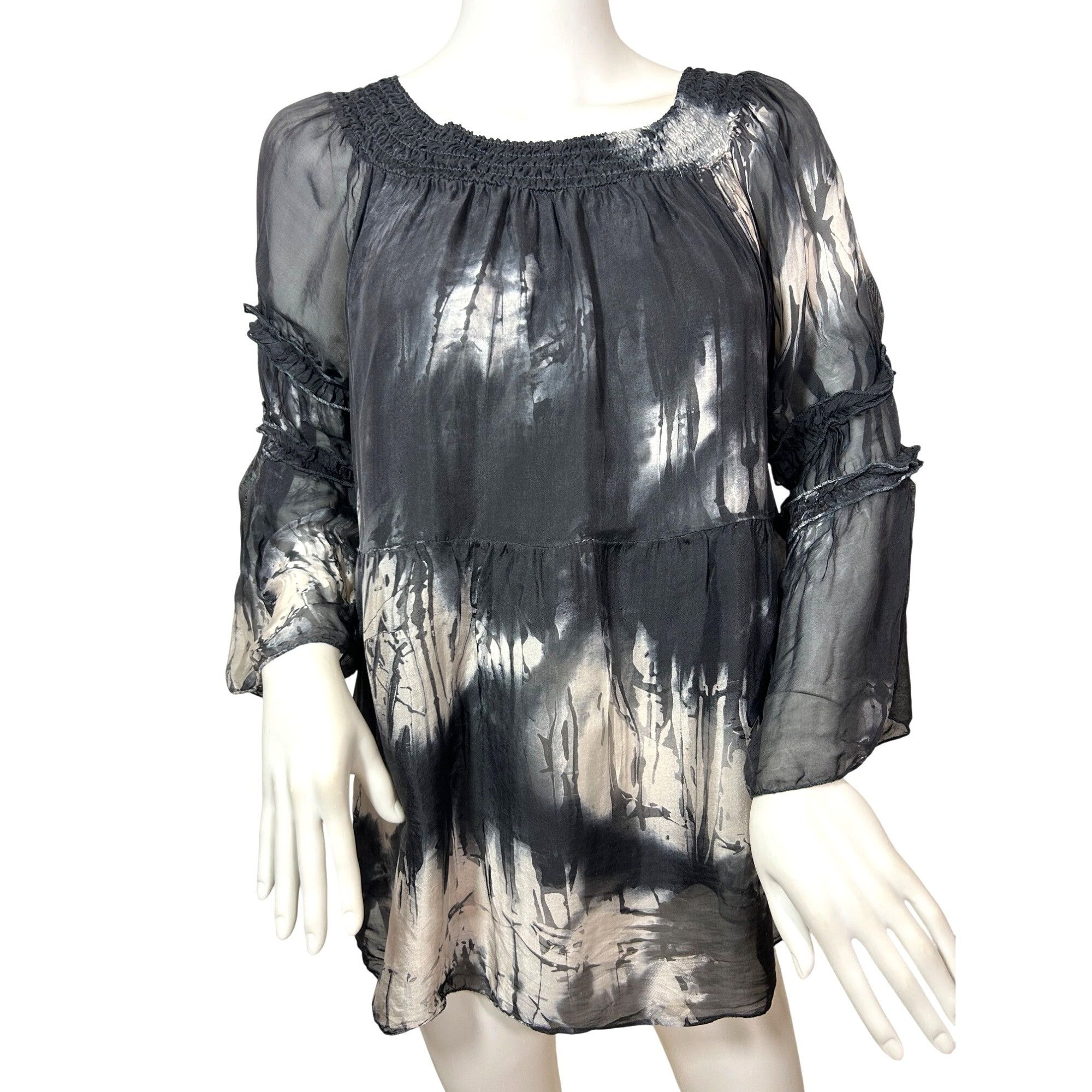 Other Tempo Paris Top M/L Black White Tie Dyed Long Sleeve Silk It Size M / US 6-8 / IT 42-44 - 1 Thumbnail