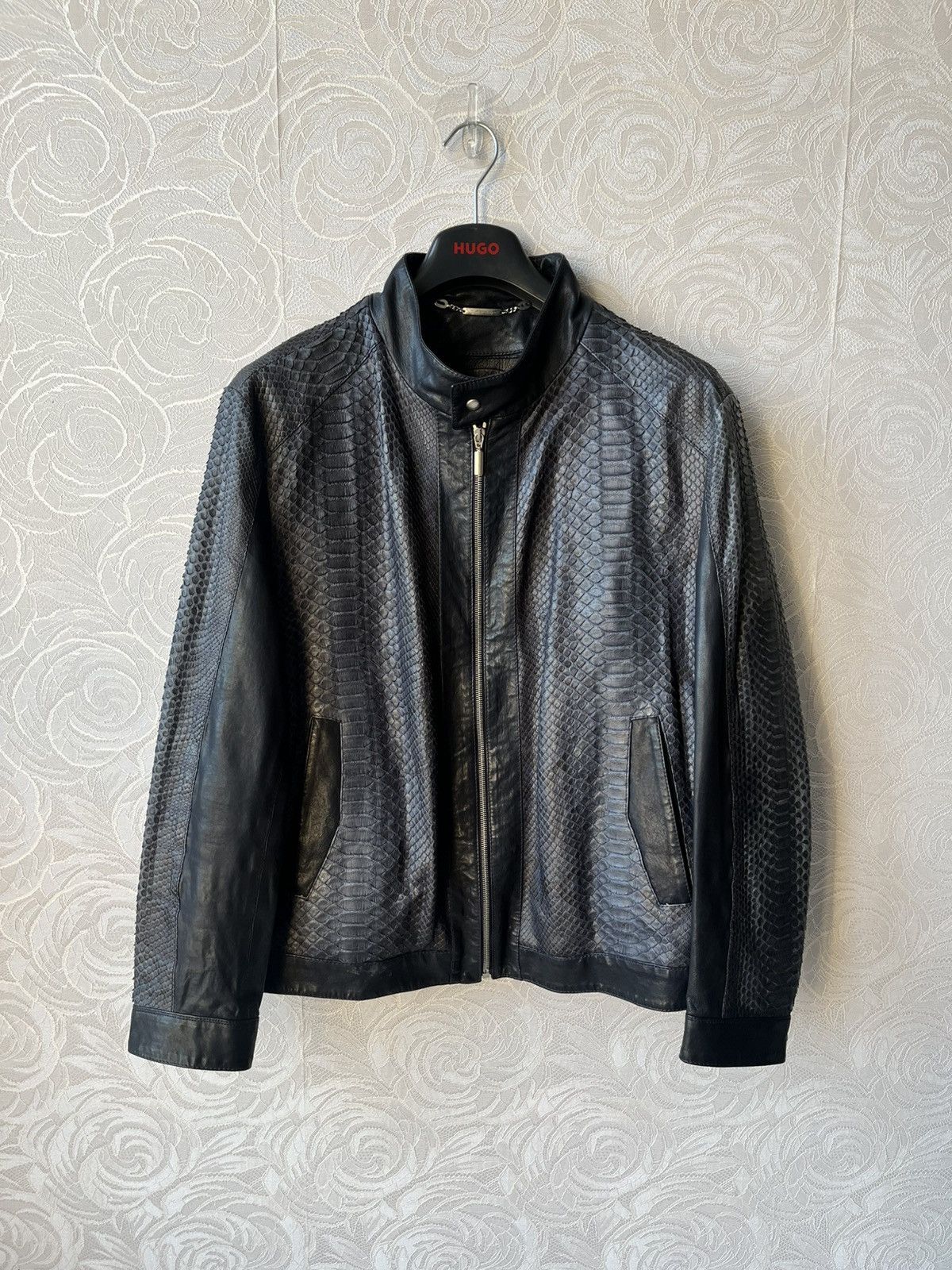 Genuine Leather Real Python Leather Italy Jacket Navy Blue Zip Up Bomber Size US L / EU 52-54 / 3 - 1 Thumbnail