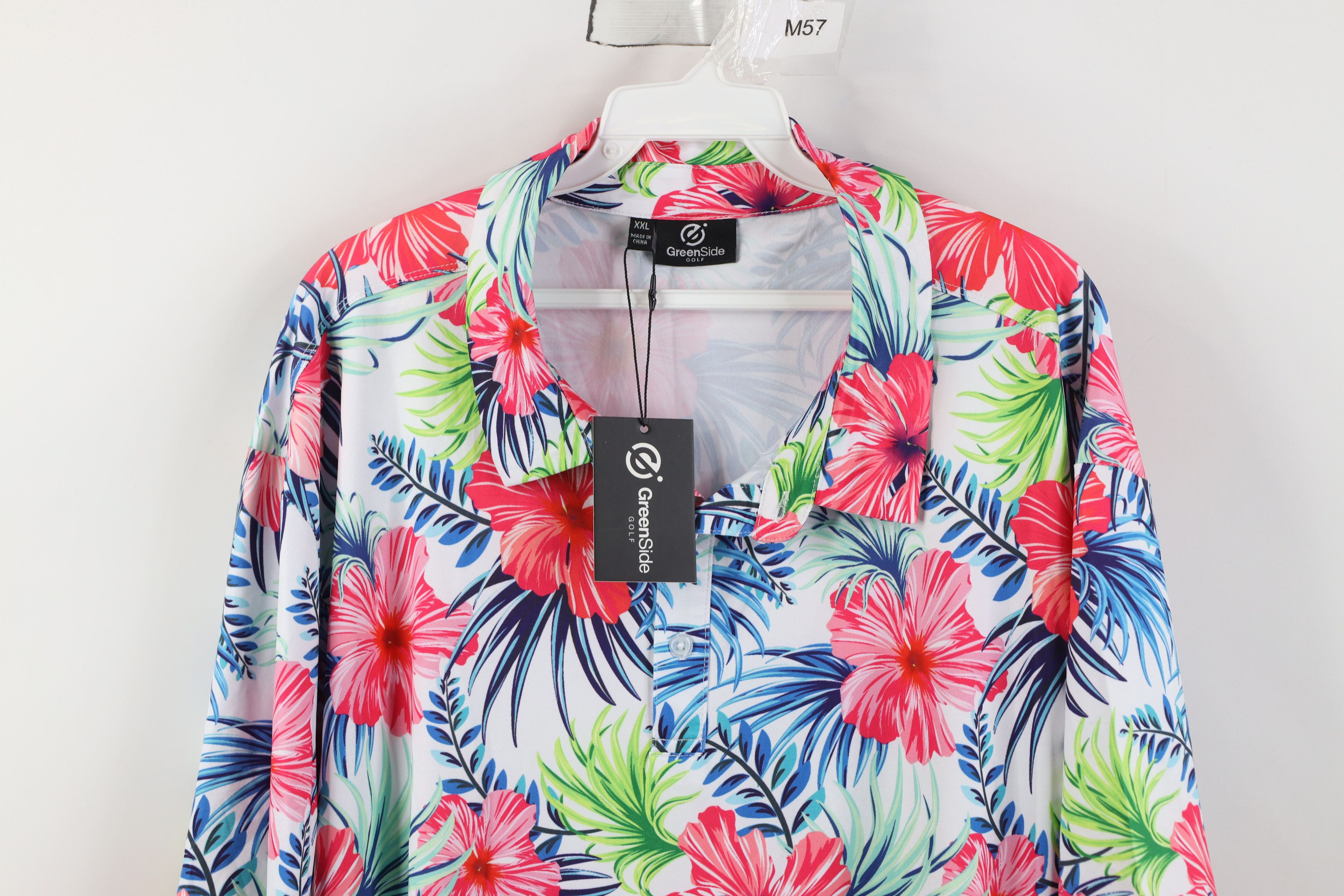 Vintage New Green Side Golf Floral Hawaiian Knit Golfing Polo Shirt Size US XXL / EU 58 / 5 - 2 Thumbnail