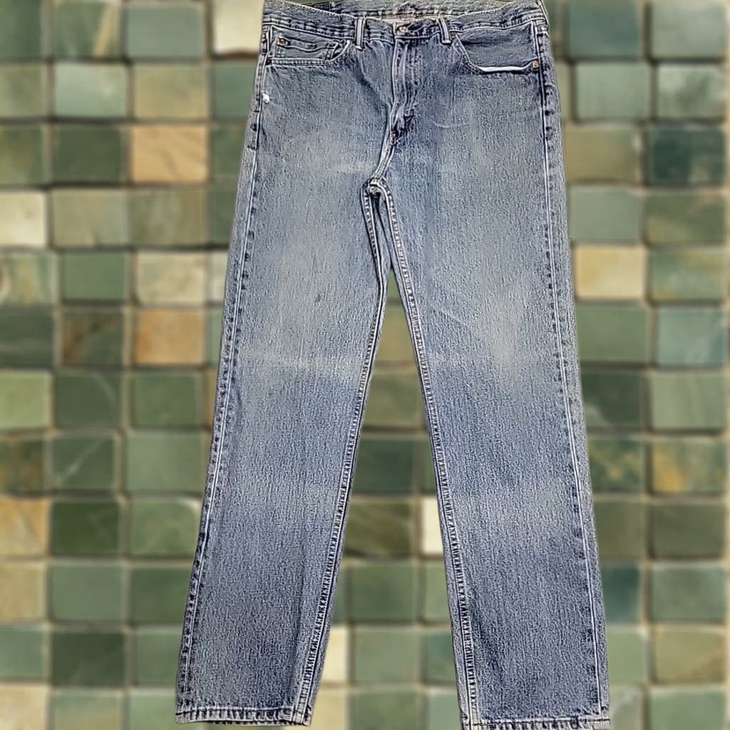 Levi's Levi's Jeans Mens 36x30 Blue Denim 505 Regular Fit Straight Leg Faded Distressed Size US 36 / EU 52 - 1 Thumbnail