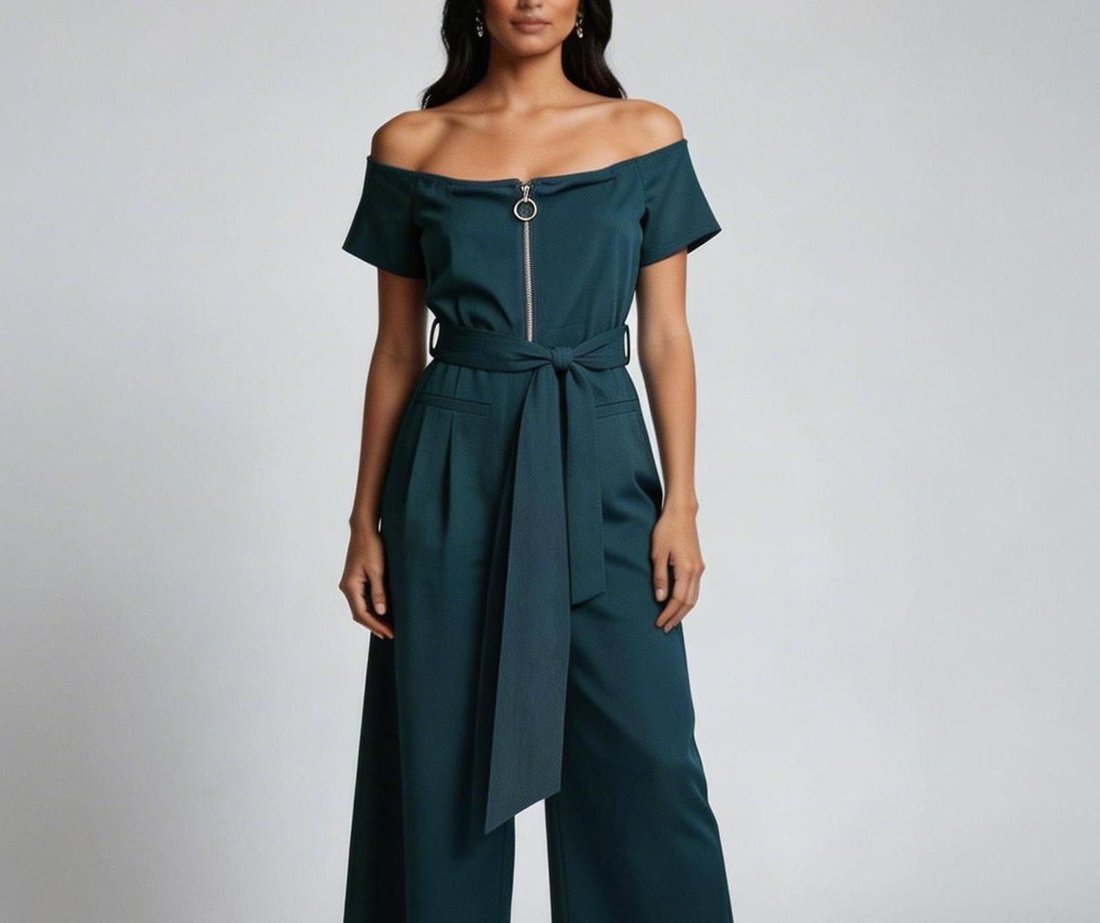 Essentials essue Short-Sleeve Wide-Leg Belted Jumpsuit with Front Zip Size 28" / US 6 / IT 42 - 1 Thumbnail