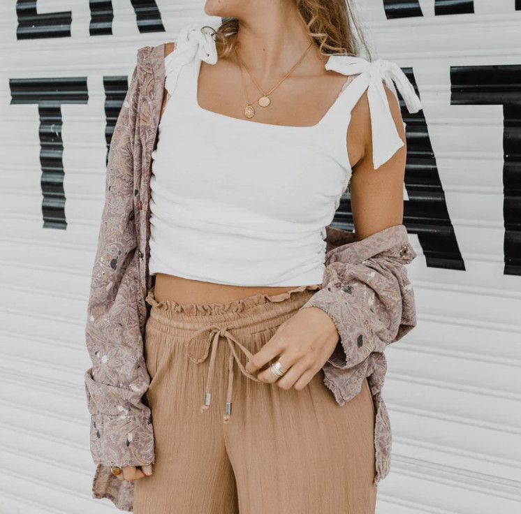 Free People Free People Boulevard Tie Strap Tank Alabaster ( XL ) Size XL / US 12-14 / IT 48-50 - 3 Thumbnail