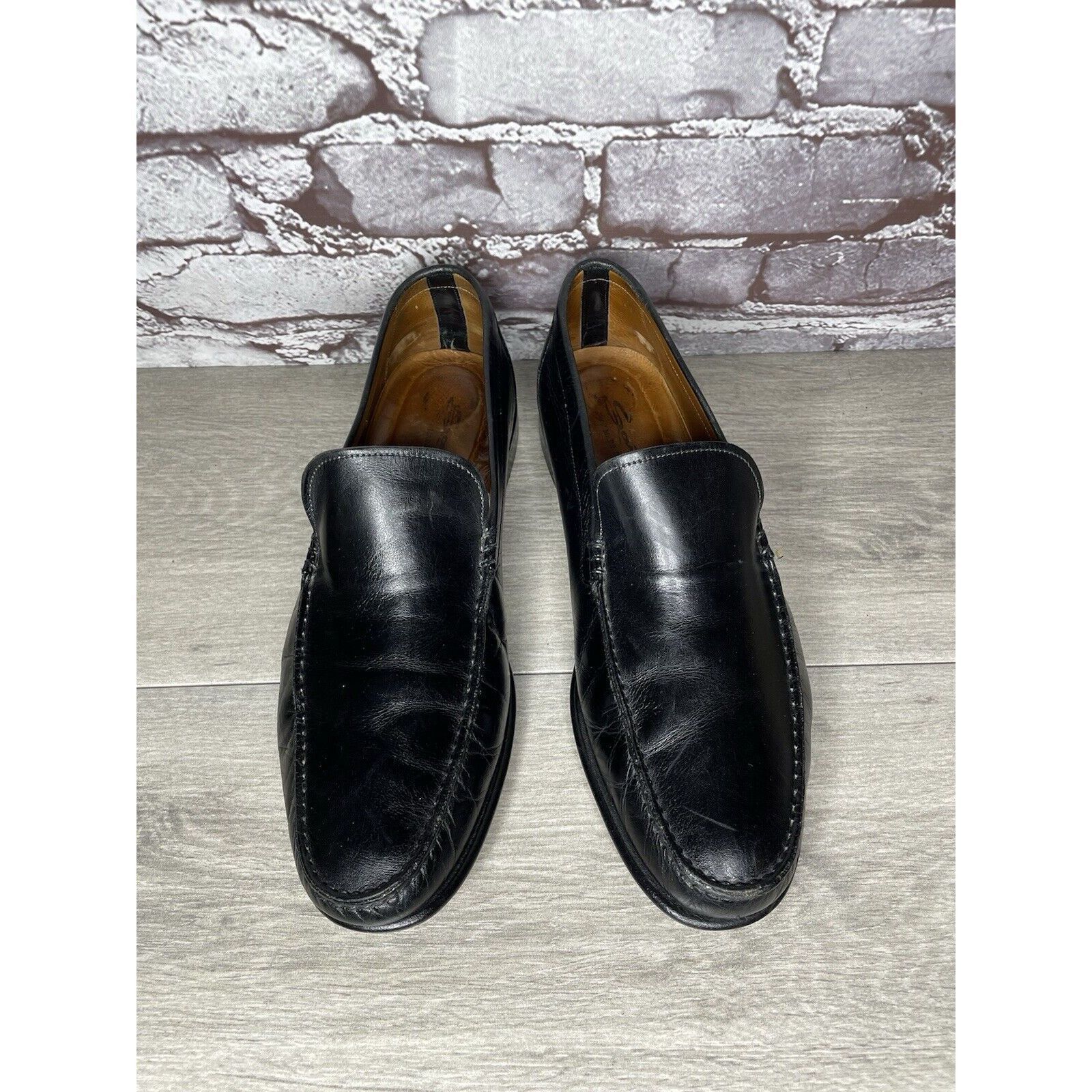Santoni Santoni Black Leather Moc Toe Slip On Dress Loafers Shoes Me Size US 9.5 / EU 42-43 - 2 Thumbnail