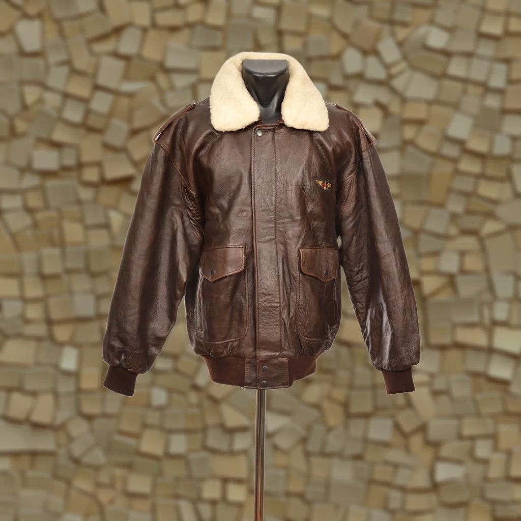 Vintage DDP McDuncan Air Force Brown Leather Aviator Jacket Size 50 Mens Bomber Jacket Leather Brown 50 Vintage Bay? Size US M / EU 48-50 / 2 - 1 Thumbnail