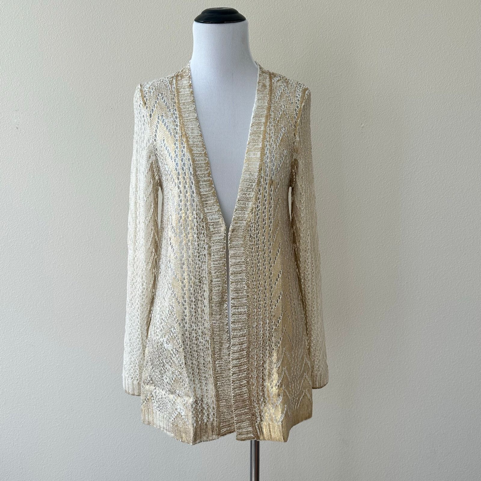 Other Gold Shimmer Women's Sweater Acrylic Cardigan Size 4-6 Size M / US 6-8 / IT 42-44 - 1 Thumbnail