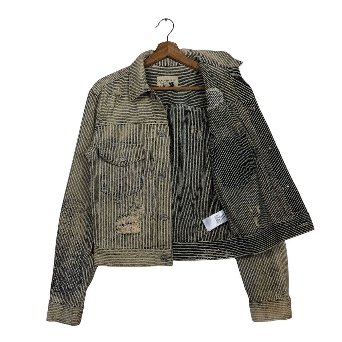 Ralph Lauren 🔥VINTAGE CROPPED BIKER JACKET HICKORY CHORE DENIM & SUPPPLY Size US XS / EU 42 / 0 - 13 Thumbnail