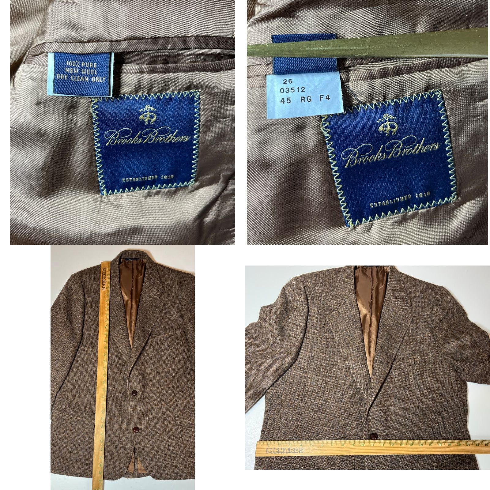 Brooks Brothers Brooks Brothers Blazer Jacket Wool Windowpane Brown 45R Mens Tweed Made in Italy Regular Fit Jacket Capable of Dry Clean Only color: Brown Size 48R - 9 Thumbnail