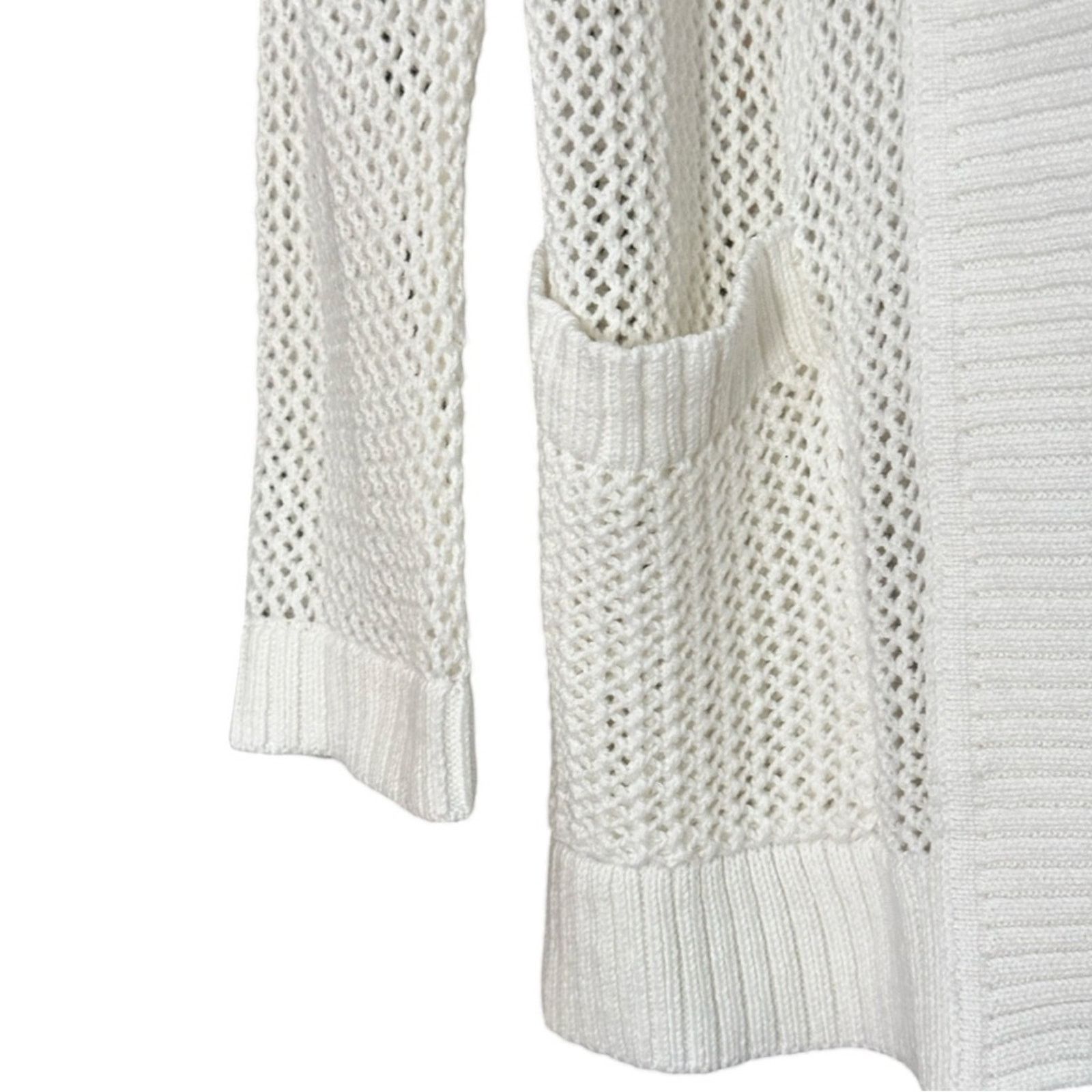 Other Talbots White Soft Mesh Cotton Open Long Sleeved Hoodie Size M / US 6-8 / IT 42-44 - 3 Thumbnail