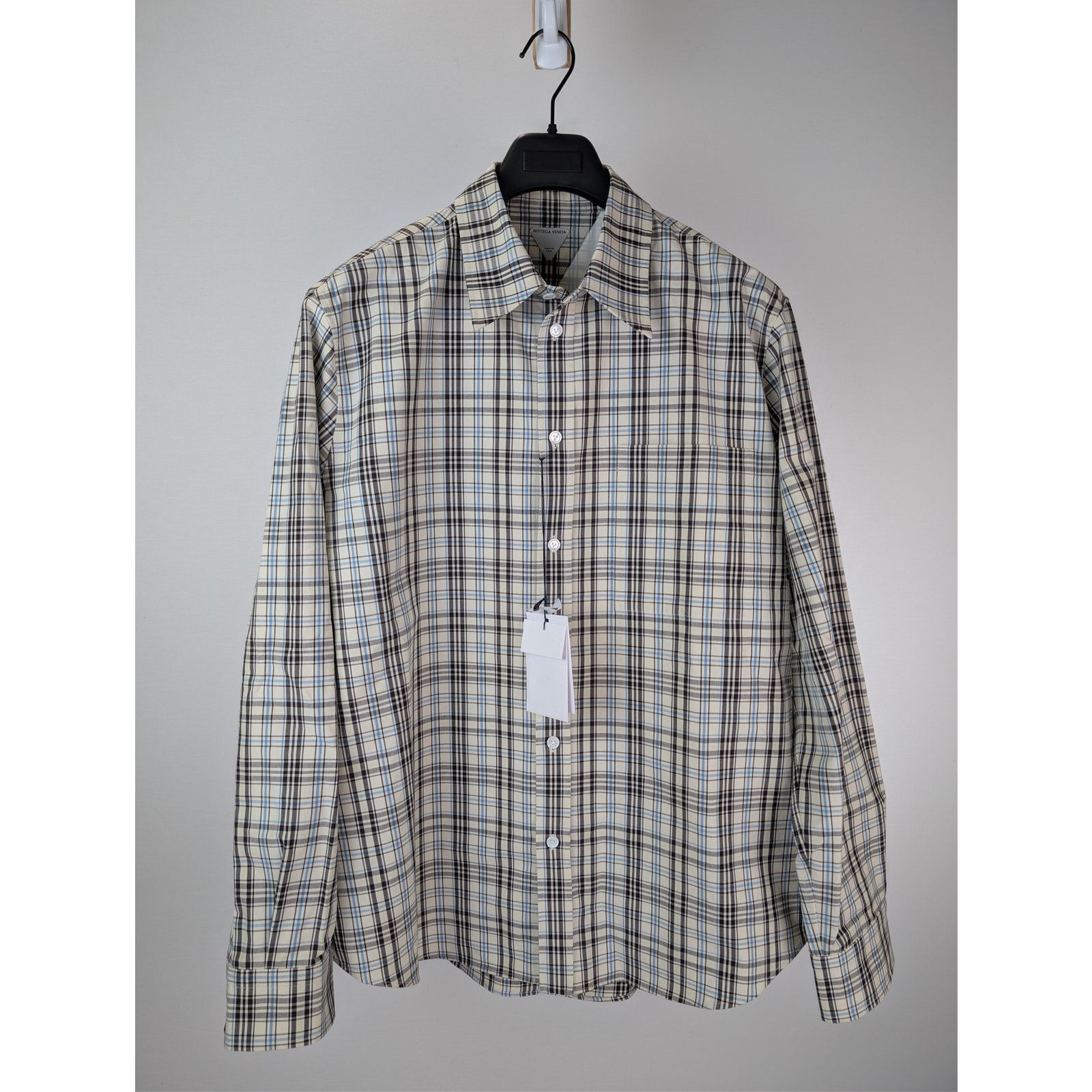 Bottega Veneta o1rshd1 Bold Check Composition Cotton Shirt Chalk / Fondant Size US M / EU 48-50 / 2 - 2 Thumbnail