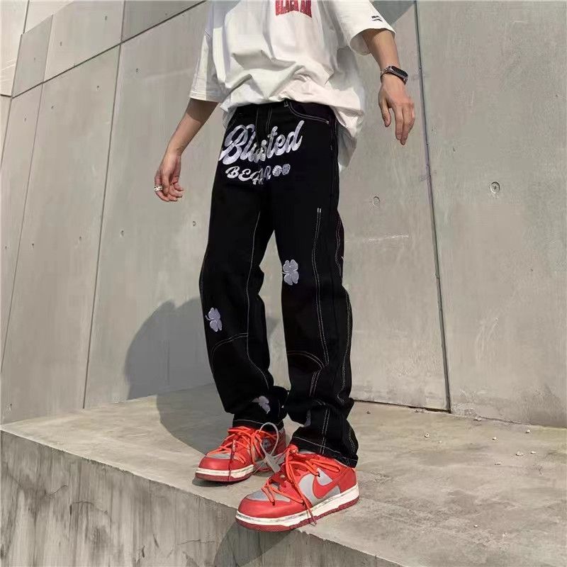 Japanese Brand Vintage letter embroidered hip hop straight jeans Size US 34 / EU 50 - 3 Thumbnail