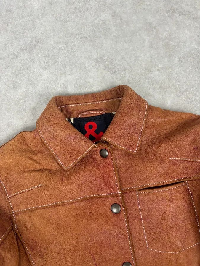 Dolce & Gabbana 1990s Dolce & Gabbana Red Eroded Trucker Leather Jacket Size M / US 6-8 / IT 42-44 - 4 Thumbnail