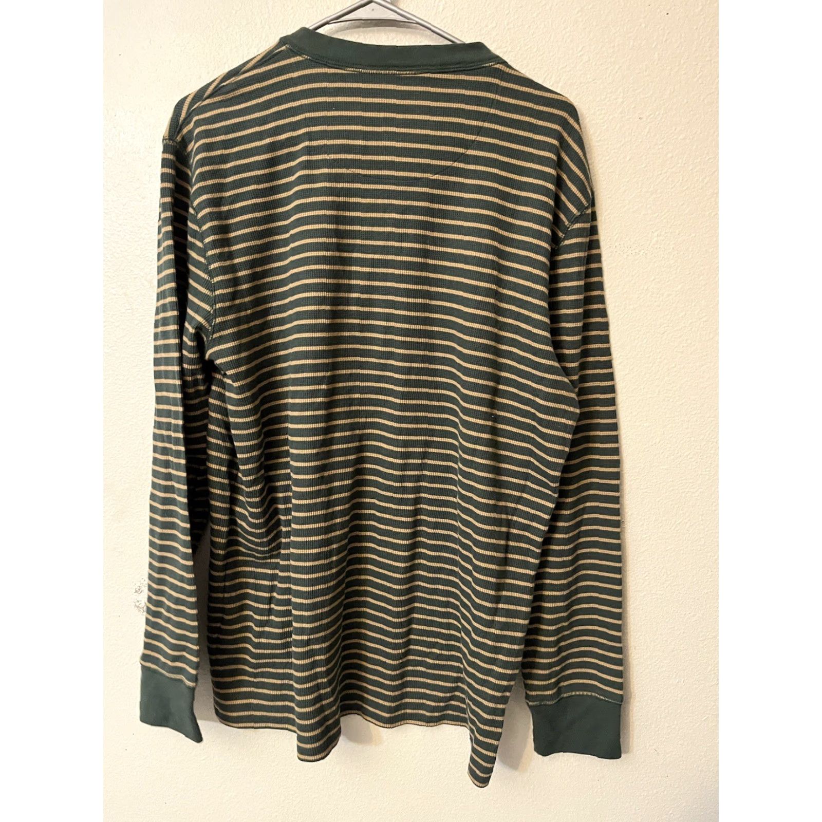 Lands' End Lands' End Shirt Men L Green Tan Striped Long Sleeve 42-44 Cotton Blend Vintage N/A Size US L / EU 52-54 / 3 - 2 Thumbnail