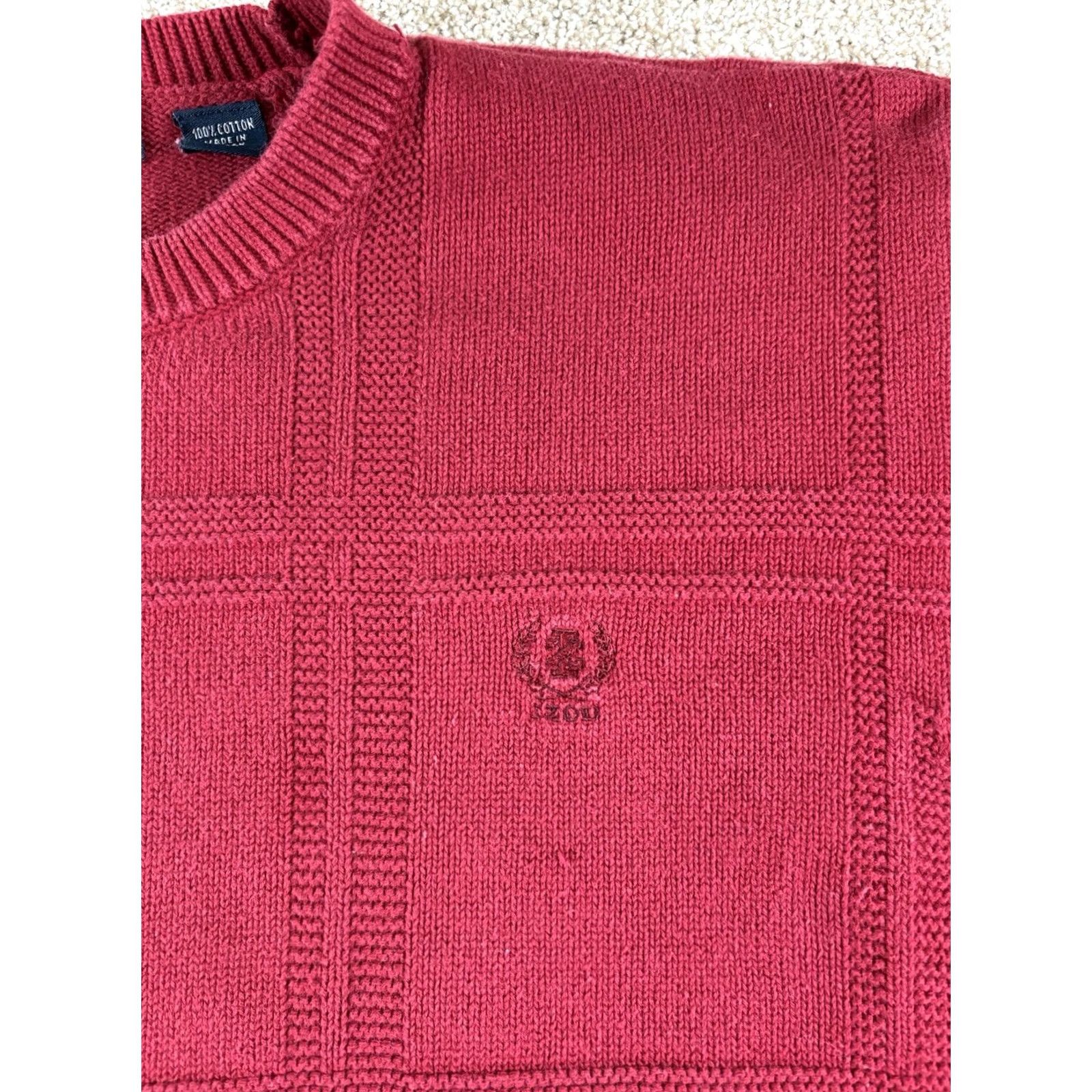 Izod VINTAGE Izod Sweater Red Cable Knit Preppy Heavy Fisherman Crewneck Men's XXL Knit Pullover 90s Crew Neck Cotton Casual Lightweight? Wait. Size US XXL / EU 58 / 5 - 2 Thumbnail