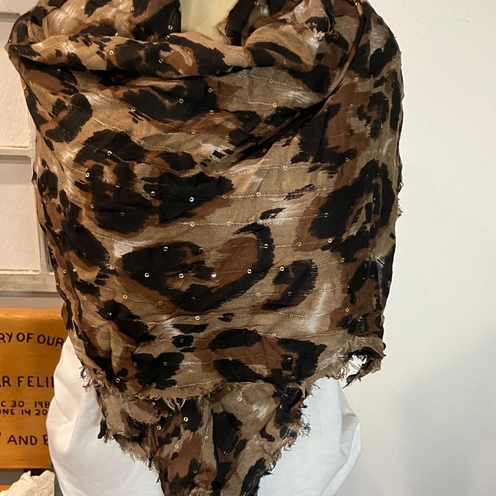 Other Chic Leopard Print Scarf with Sequins Size ONE SIZE - 1 Thumbnail