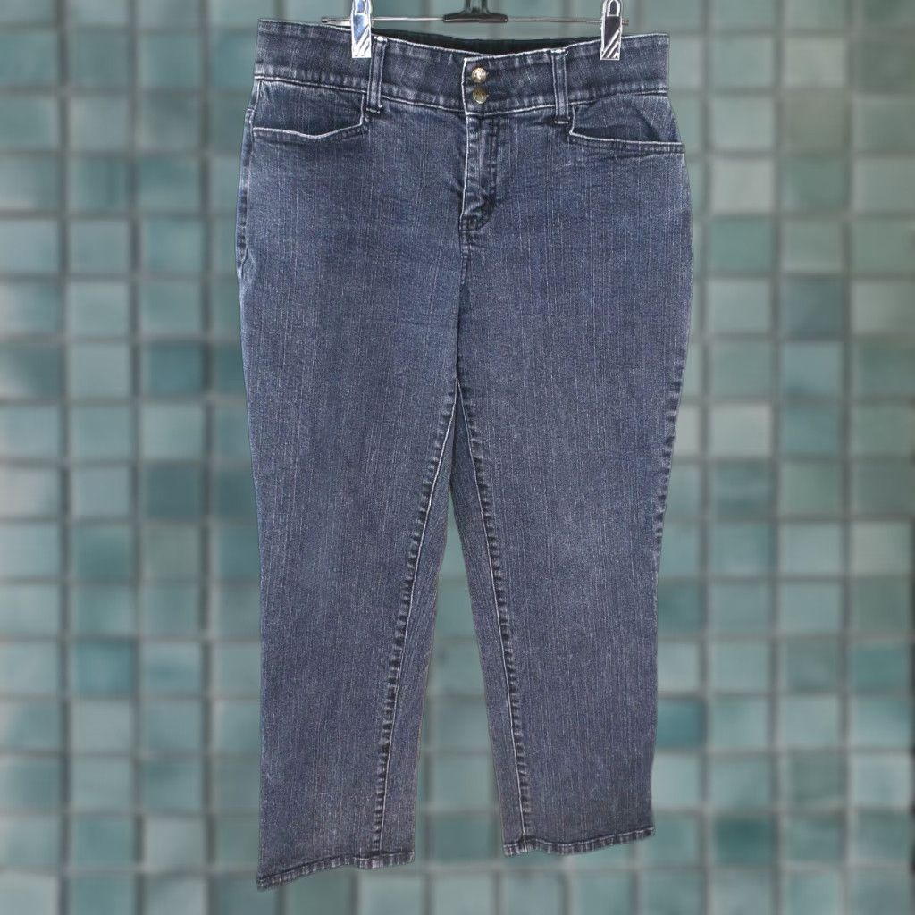 Vintage Fashion Bug Jeans Women 14P Plus High Rise Stretch Straight Dark Wash Black 27in Inseam Womens Size 30" / US 8 / IT 44 - 1 Thumbnail