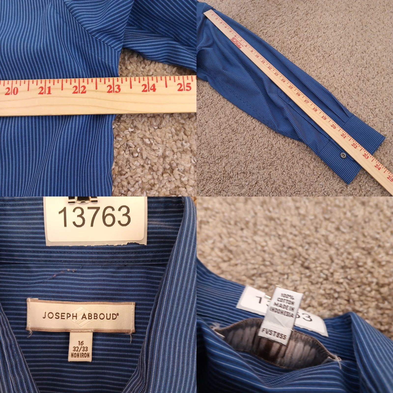Joseph Abboud Joseph Abboud Shirt Mens Size 16 Blue Striped Long Sleeve Button-Up Cotton Regular Mens Size US L / EU 52-54 / 3 - 8 Thumbnail
