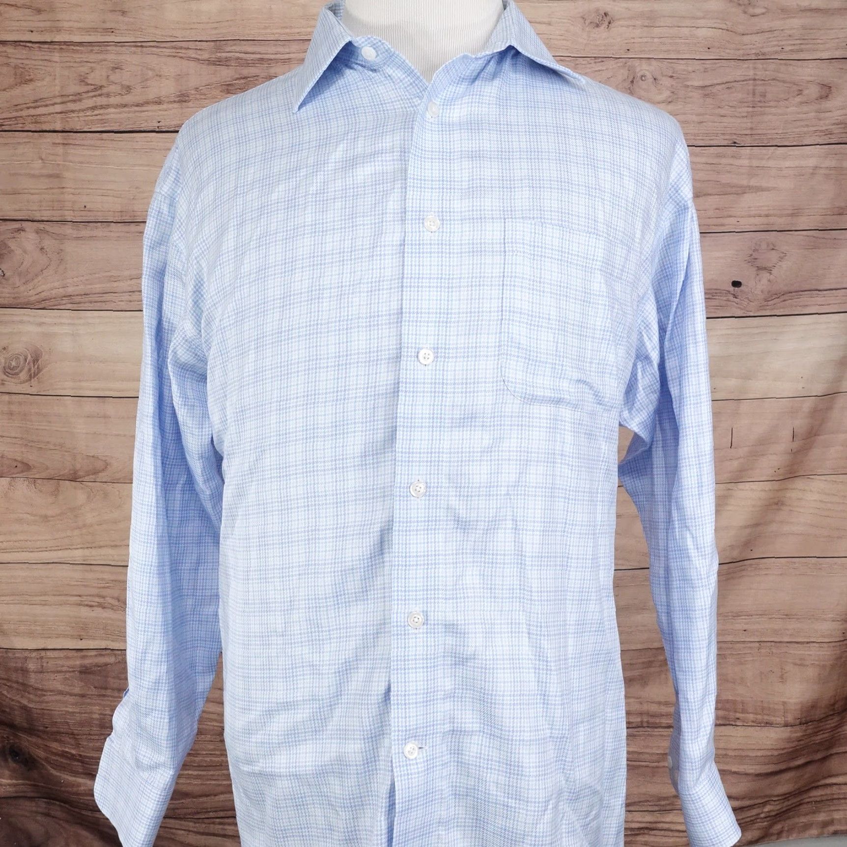 Jos. A. Bank VINTAGE Jos A. Bank Men's Dress Shirt 17-34 Large Blue Plaid Non-Iron Egyptian Cotton Business Size US XL / EU 56 / 4 - 3 Thumbnail