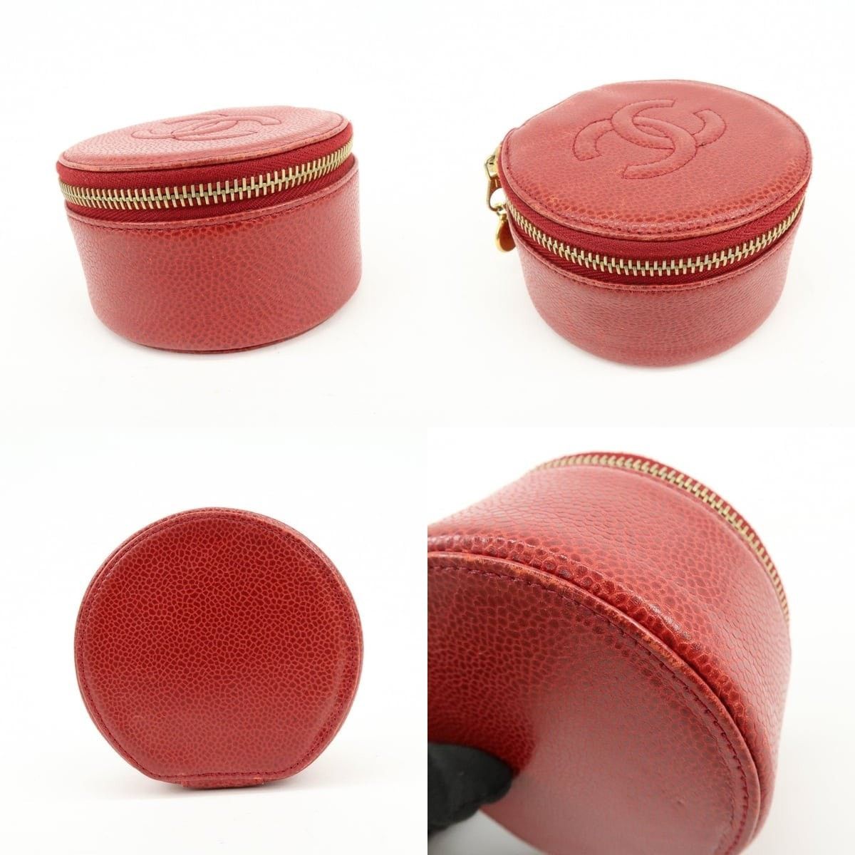 Chanel Chanel CC Logo Caviar Leather Cosmetic Pouch Red Size ONE SIZE - 3 Thumbnail
