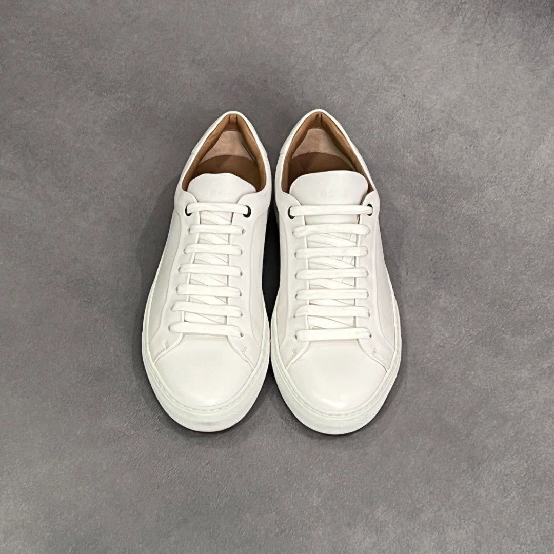 Hugo Boss HUGO BOSS White Full-Grain Leather Lace-Up Sneakers Size US 7 / EU 40 - 1 Thumbnail
