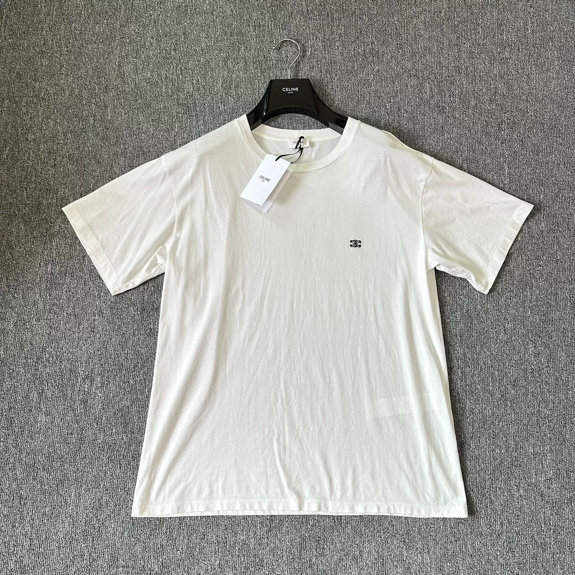 Celine Celine White Embroidered Triomphe Logo Tee Size S / US 4 / IT 40 - 1 Thumbnail