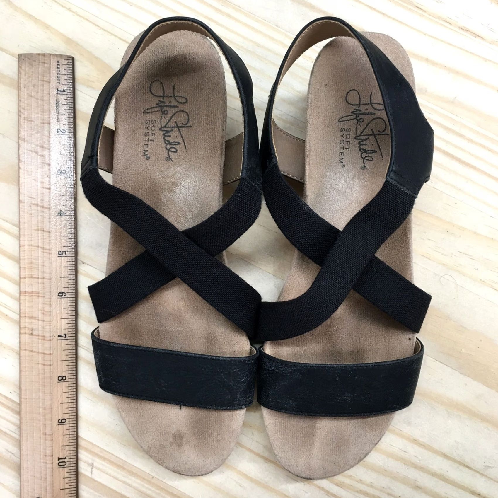 Vintage LifeStride Sandals Womens 7.5 M Black Wedge Slingback Crisscross Strap Comfort Size US 8 / IT 38 - 7 Thumbnail