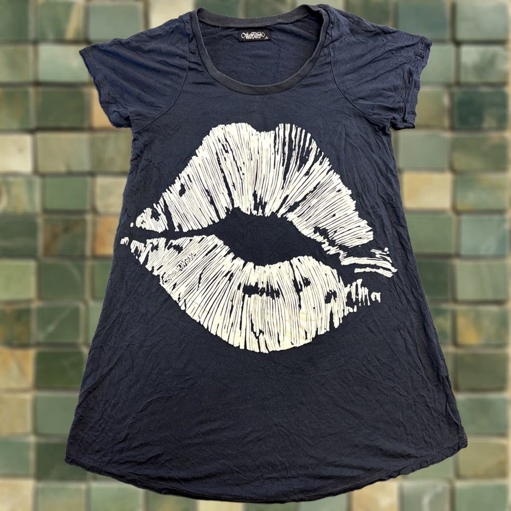 Vintage LAUREN MOSHI Sketch Kiss Lips Scribble Graphic Tee S Navy Blue Women Small Gray T-Shirt Size S / US 4 / IT 40 - 1 Thumbnail